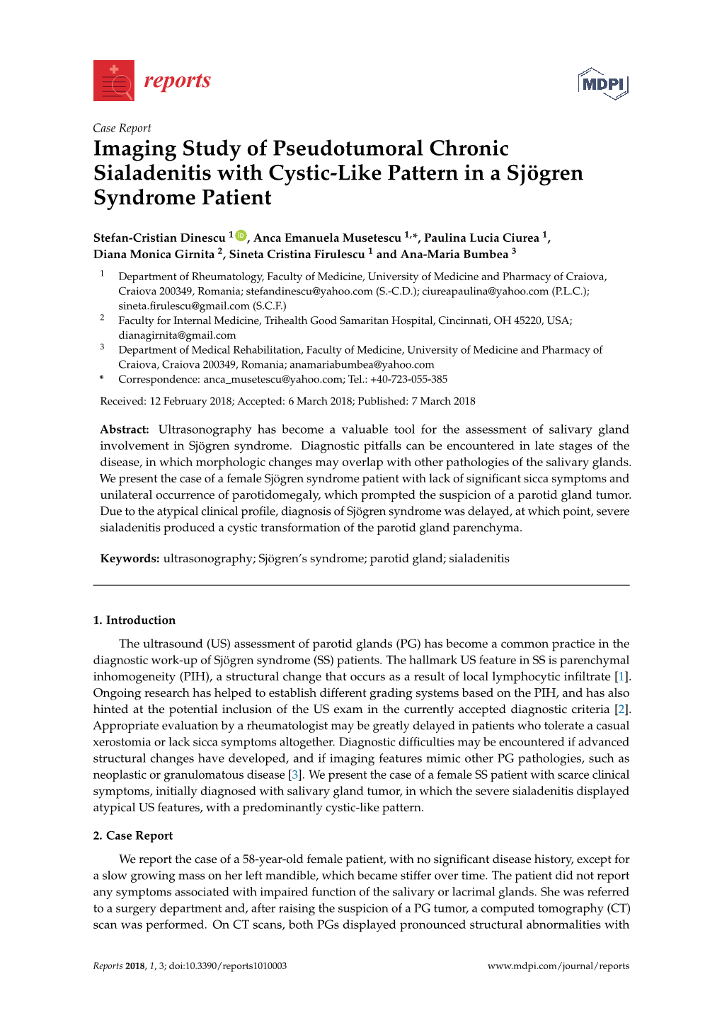 Imaging Study of Pseudotumoral Chronic Sialadenitis with Cystic-Like Pattern in a Sjögren Syndrome Patient