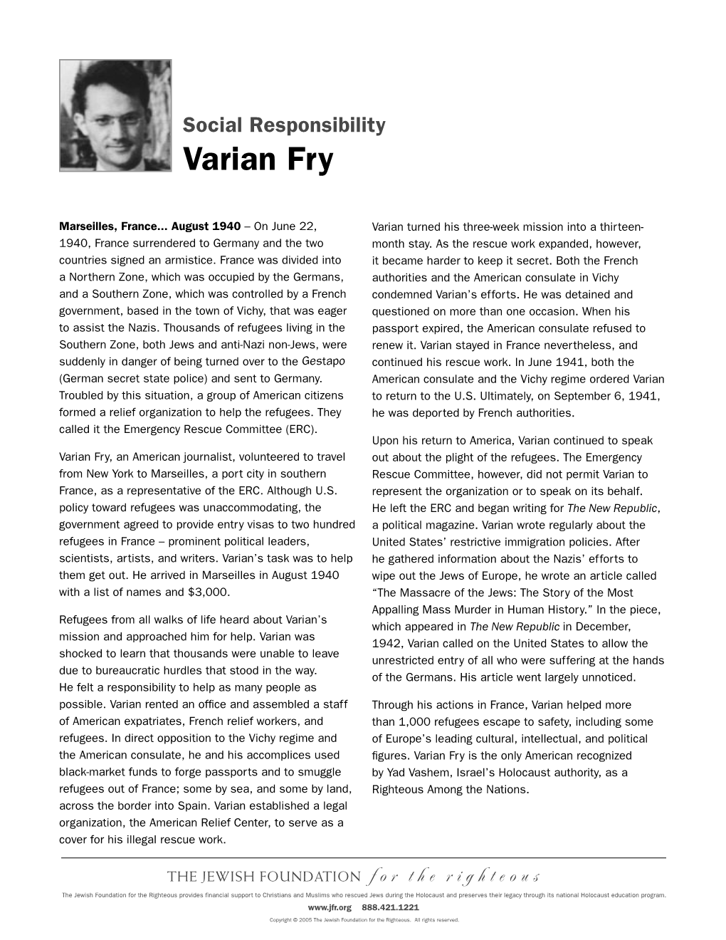 Social Responsibility Varian Fry