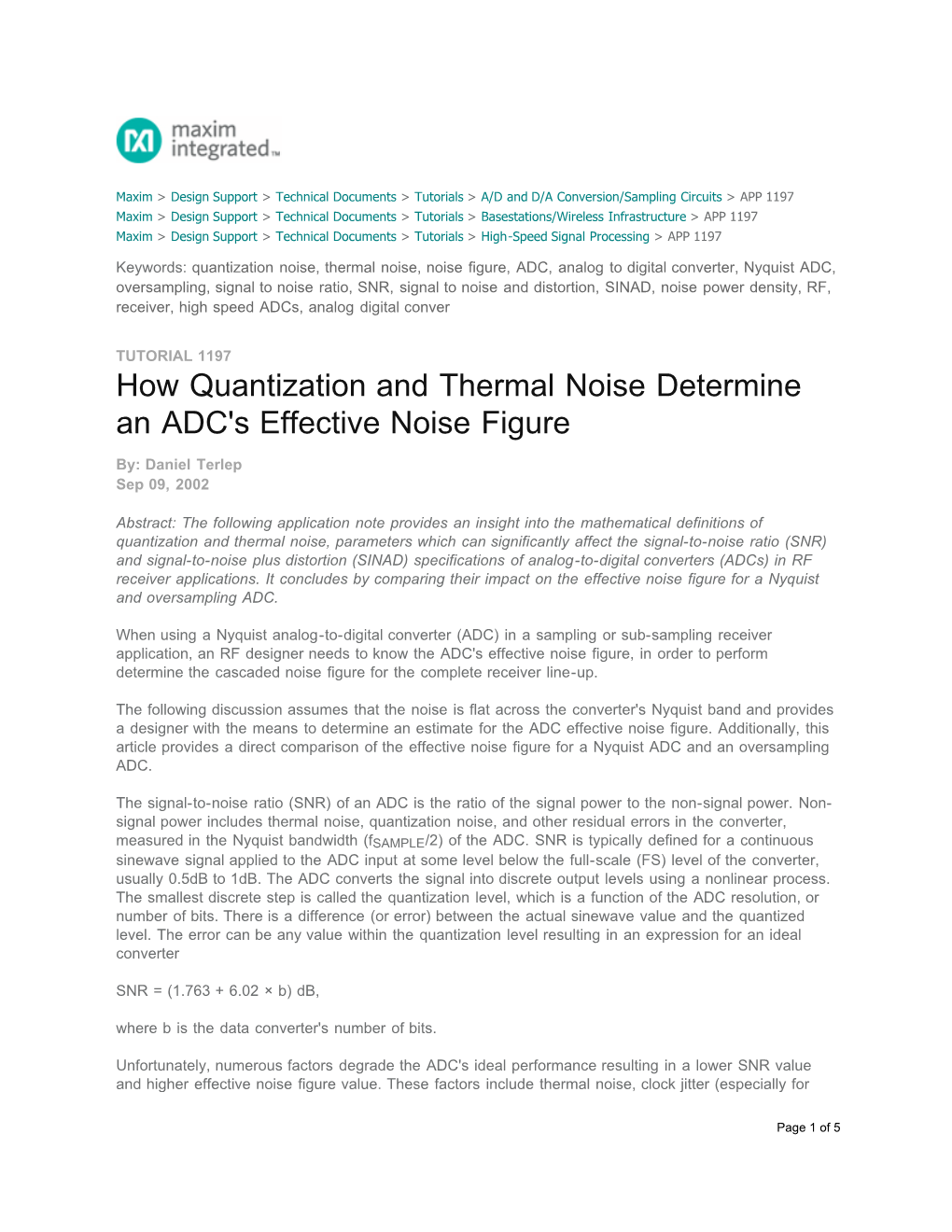 How Quantization and Thermal Noise Determine an ADC's Effective Noise Figure