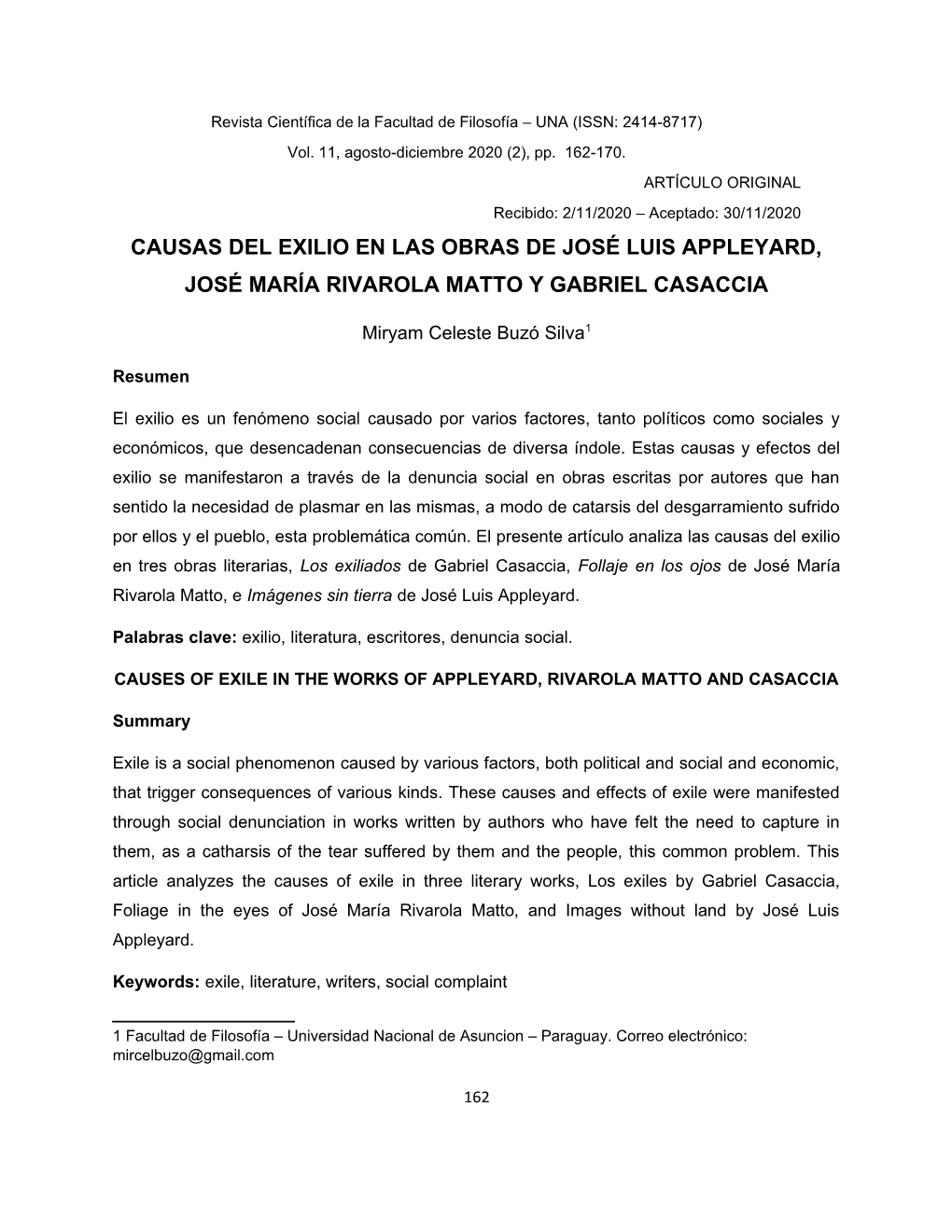 Causas Del Exilio En Las Obras De José Luis Appleyard, José María Rivarola Matto Y Gabriel Casaccia