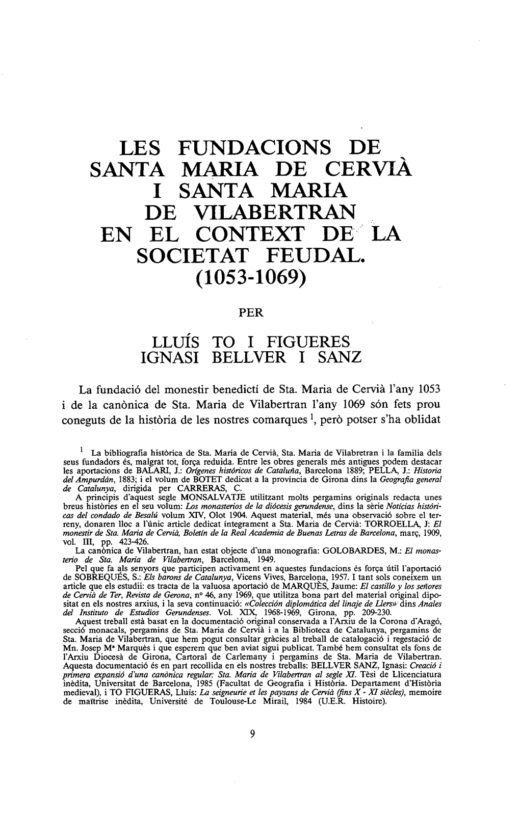 Les Fundacions De Santa Maria De Cervià I Santa Maria De Vilabertran En El Context De La Societat Feudal