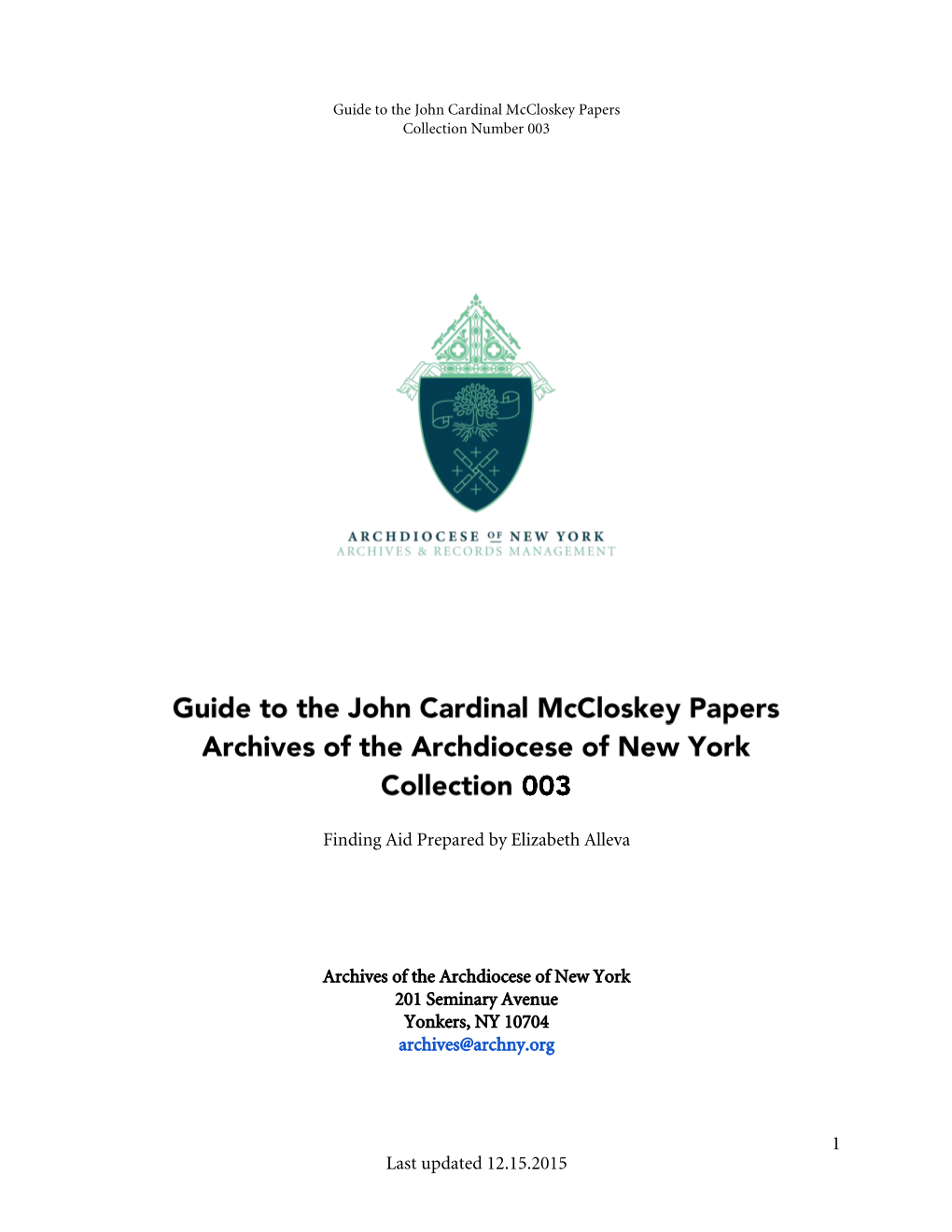 John Cardinal Mccloskey Collection
