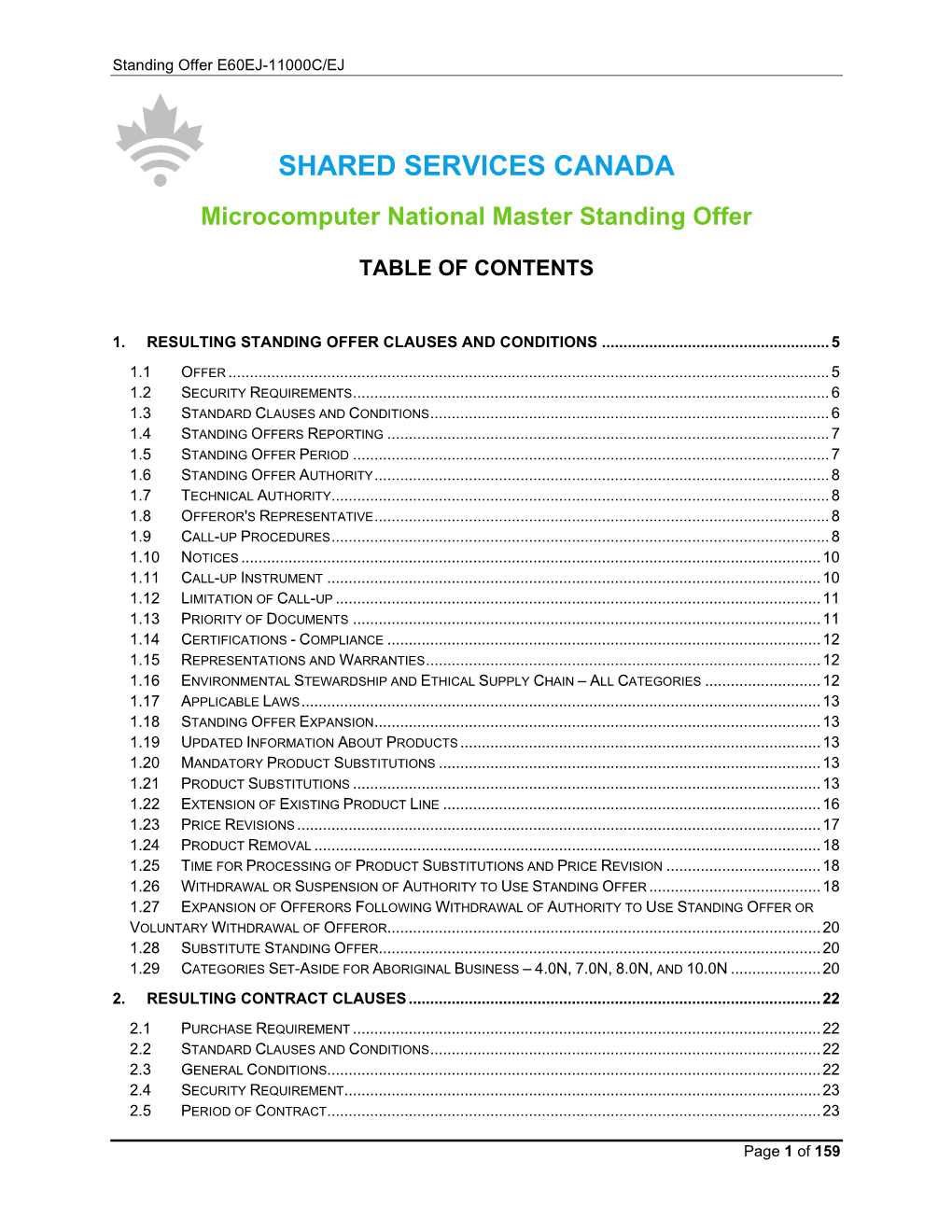 SHARED SERVICES CANADA Microcomputer National Master Standing Offer