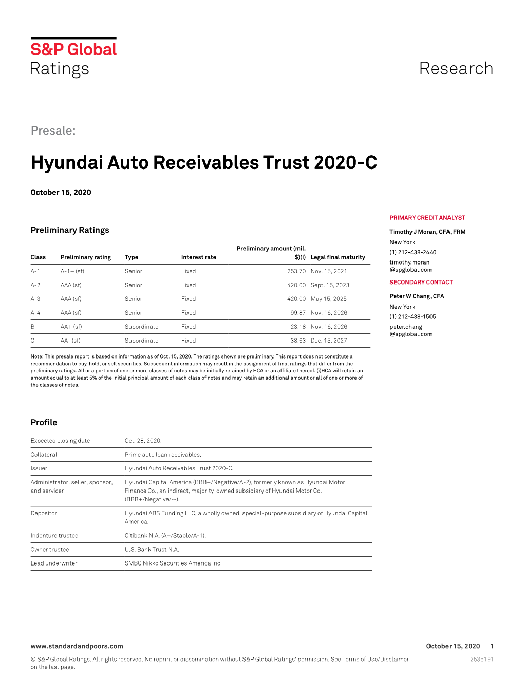 Hyundai Auto Receivables Trust 2020-C