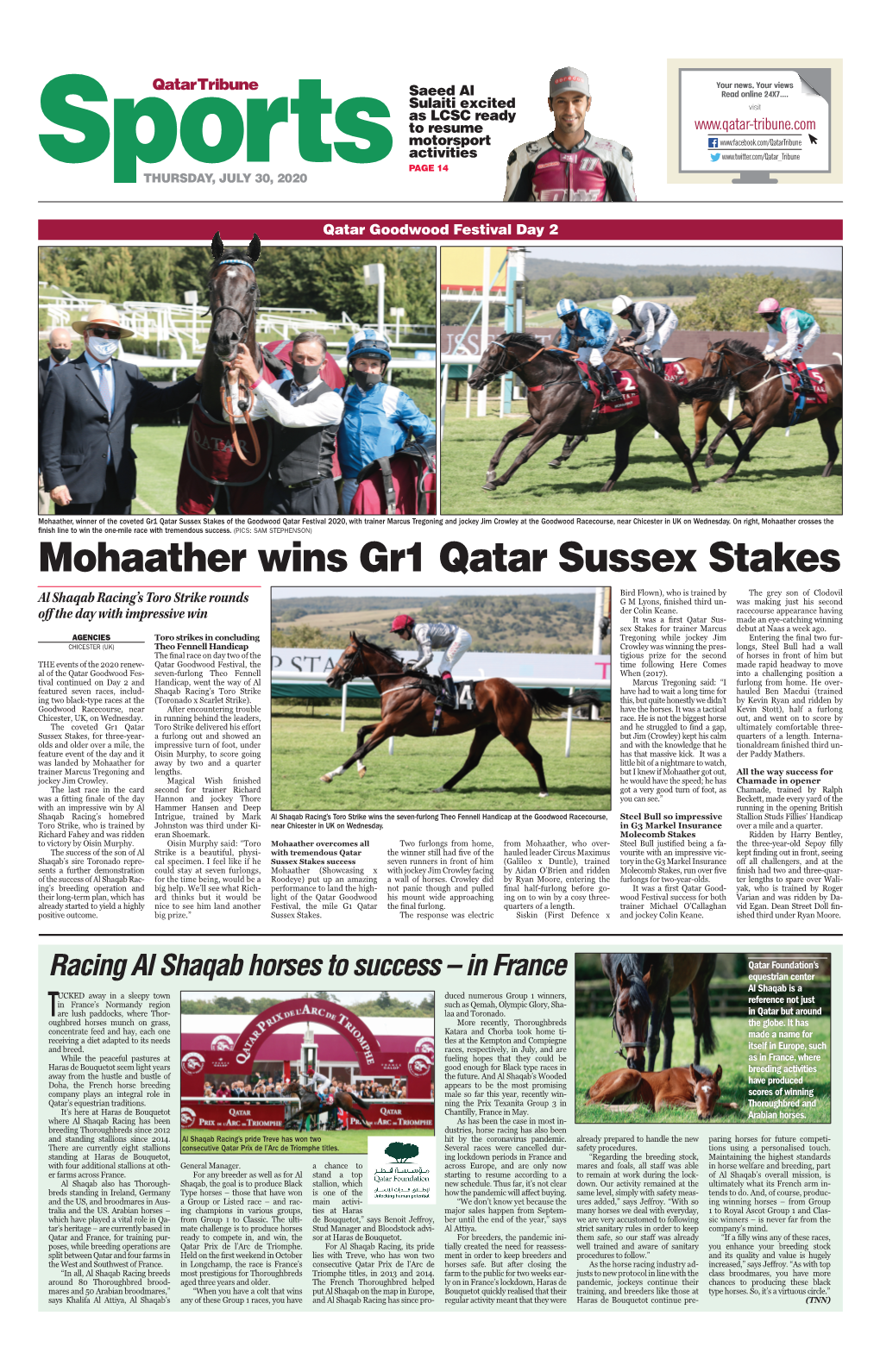 Mohaather Wins Gr1 Qatar Sussex Stakes