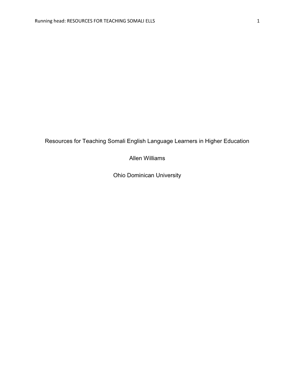 Resources for Teaching Somali English Language Learners in Higher Education