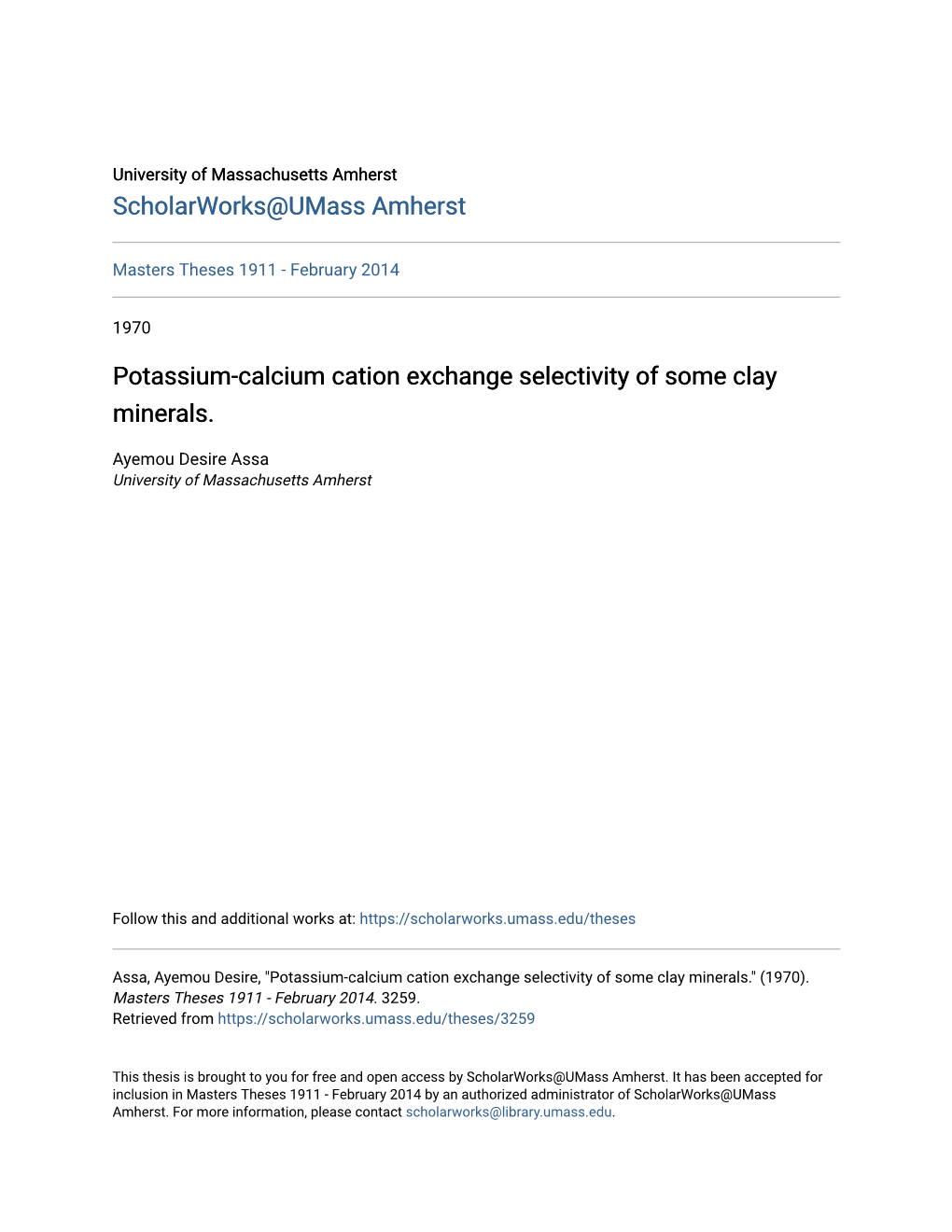 Potassium-Calcium Cation Exchange Selectivity of Some Clay Minerals