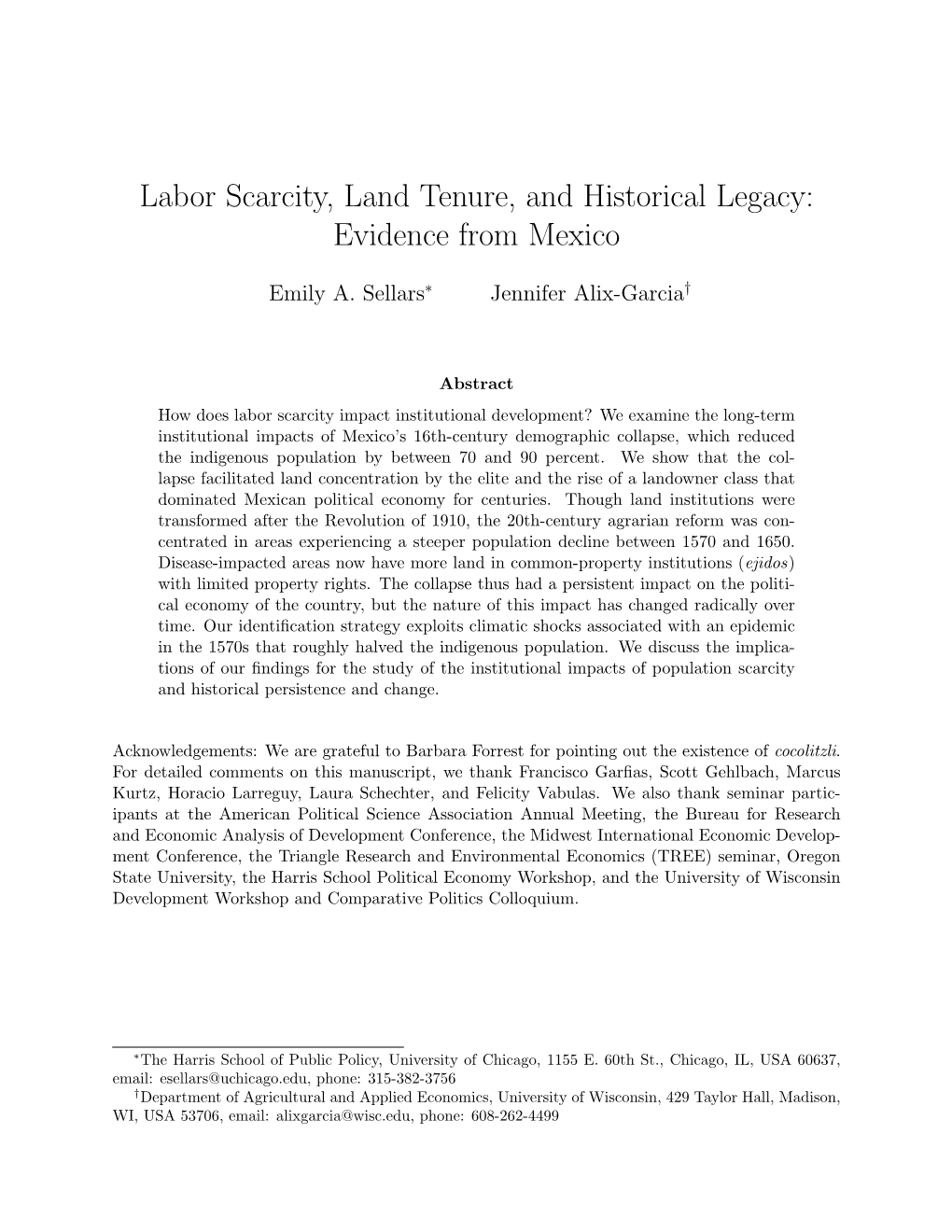 Labor Scarcity, Land Tenure, and Historical Legacy: Evidence from Mexico