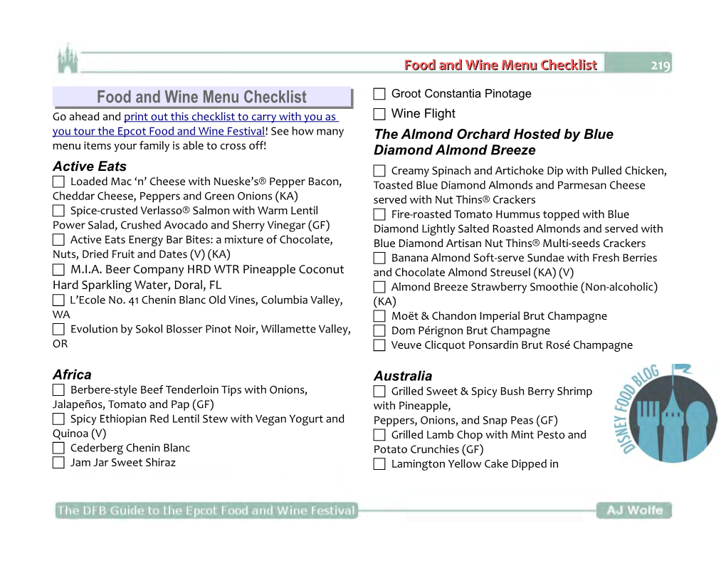 DFB Guide to the Epcot Food and Wine Festival 2018 Printable