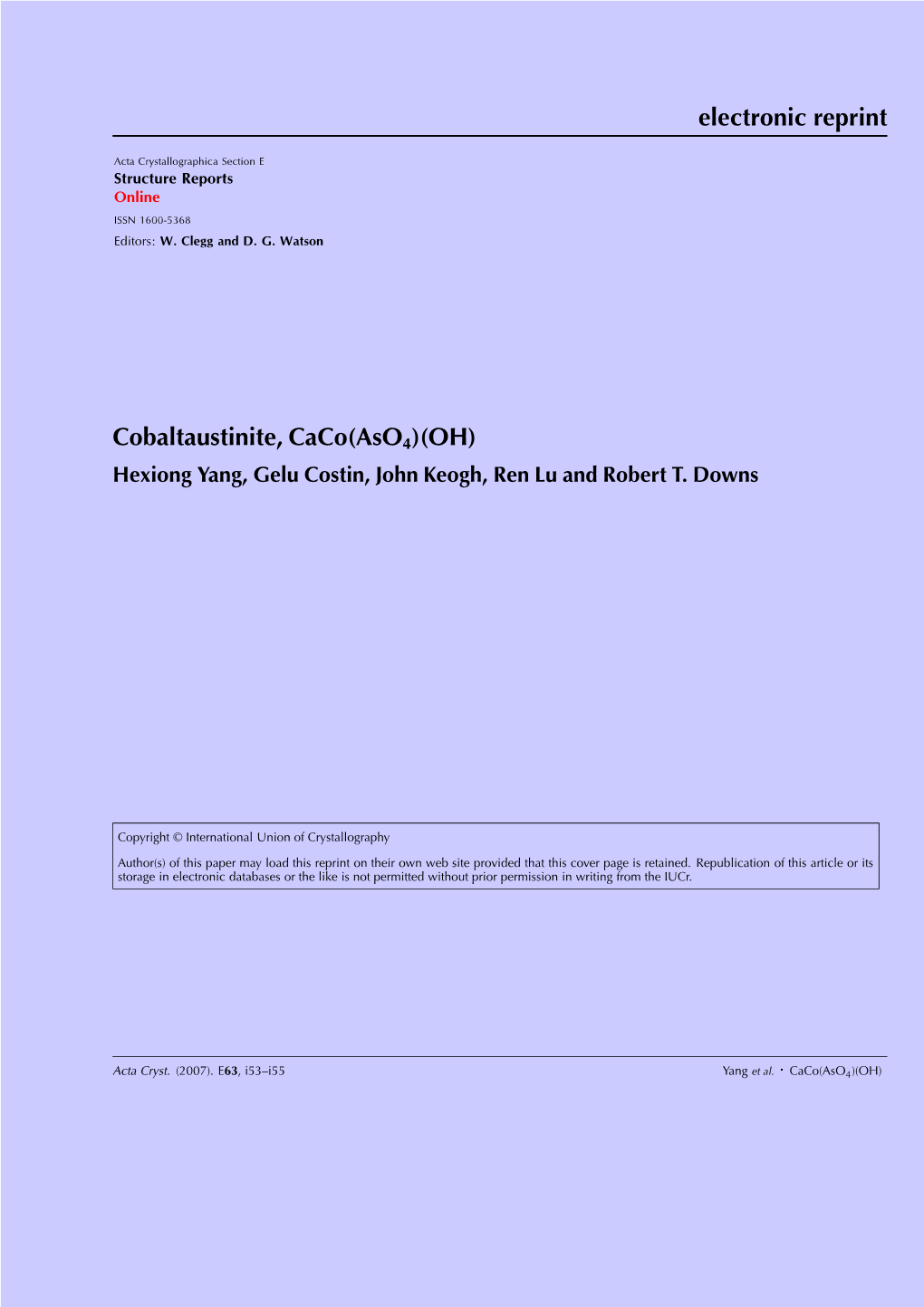 Electronic Reprint Cobaltaustinite, Caco(Aso4)(OH)
