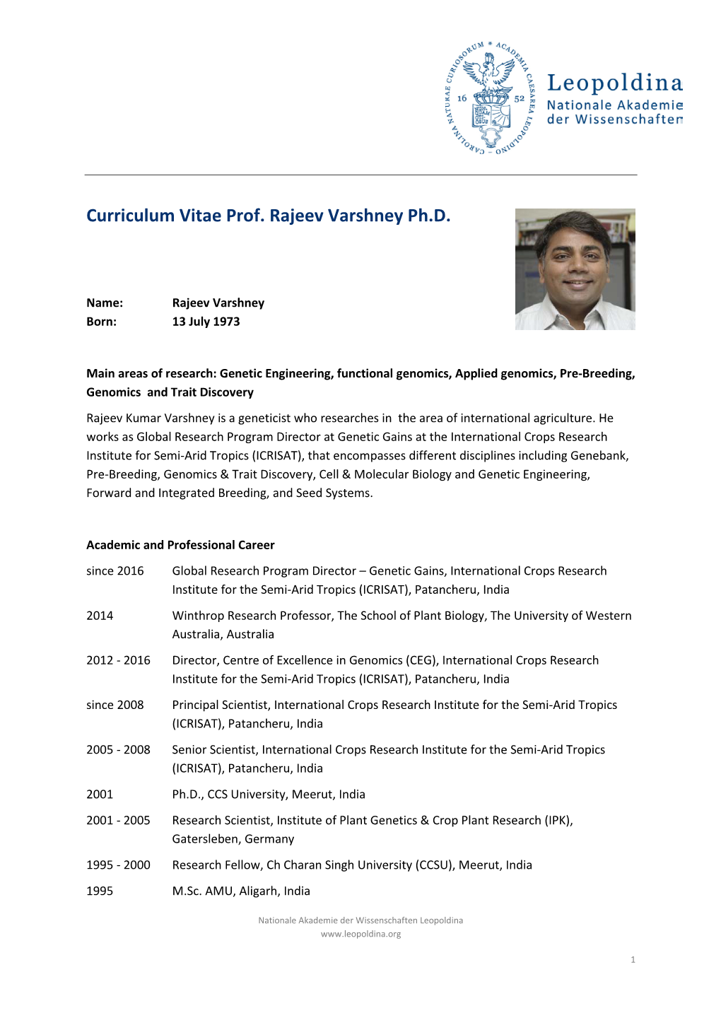 Curriculum Vitae Prof. Rajeev Varshney Ph.D