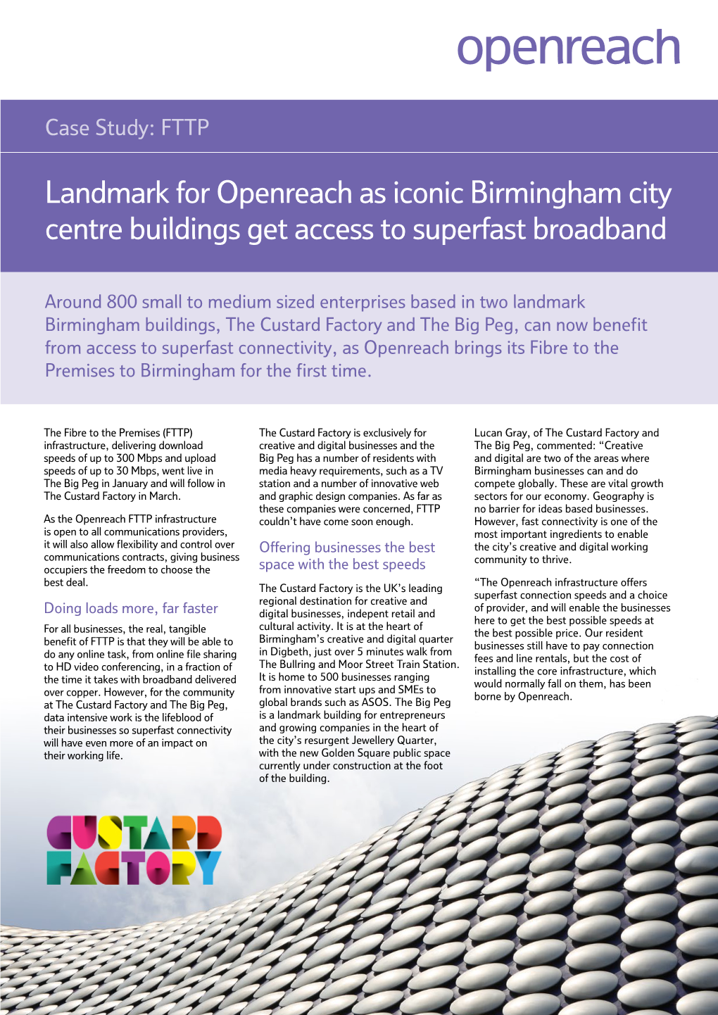 Landmark for Openreach As Iconic Birmingham City Centre Buildings Get Access to Superfast Broadband