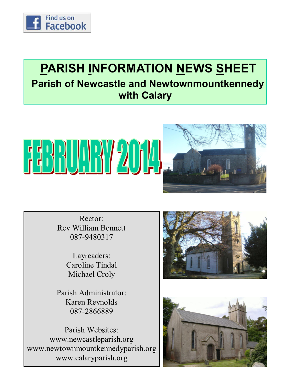 PARISH INFORMATION NEWS SHEET Parish of Newcastle and Newtownmountkennedy with Calary