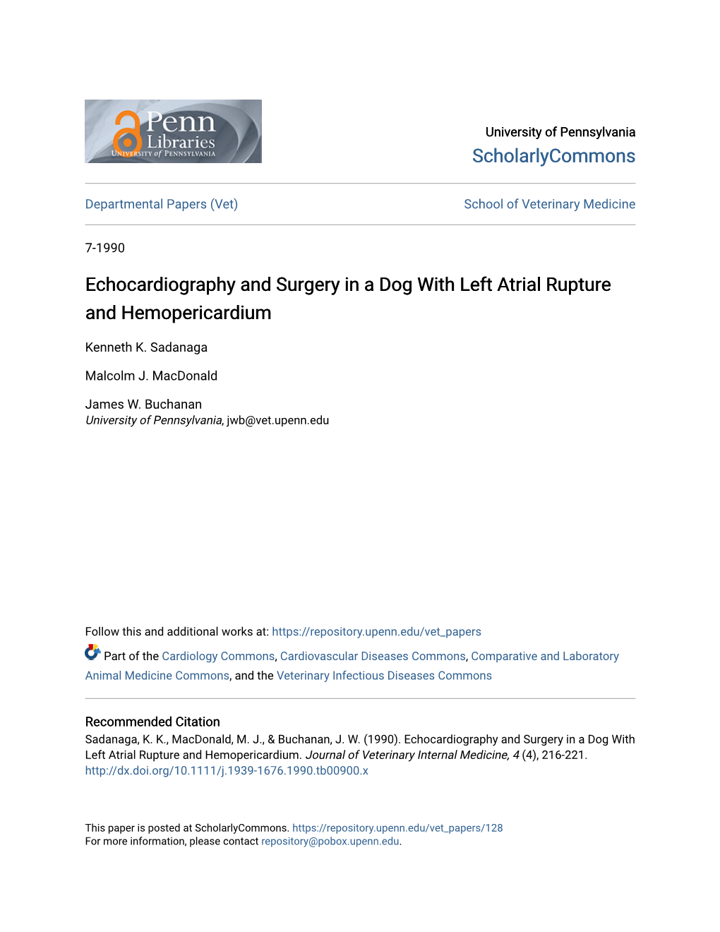 Echocardiography and Surgery in a Dog with Left Atrial Rupture and Hemopericardium