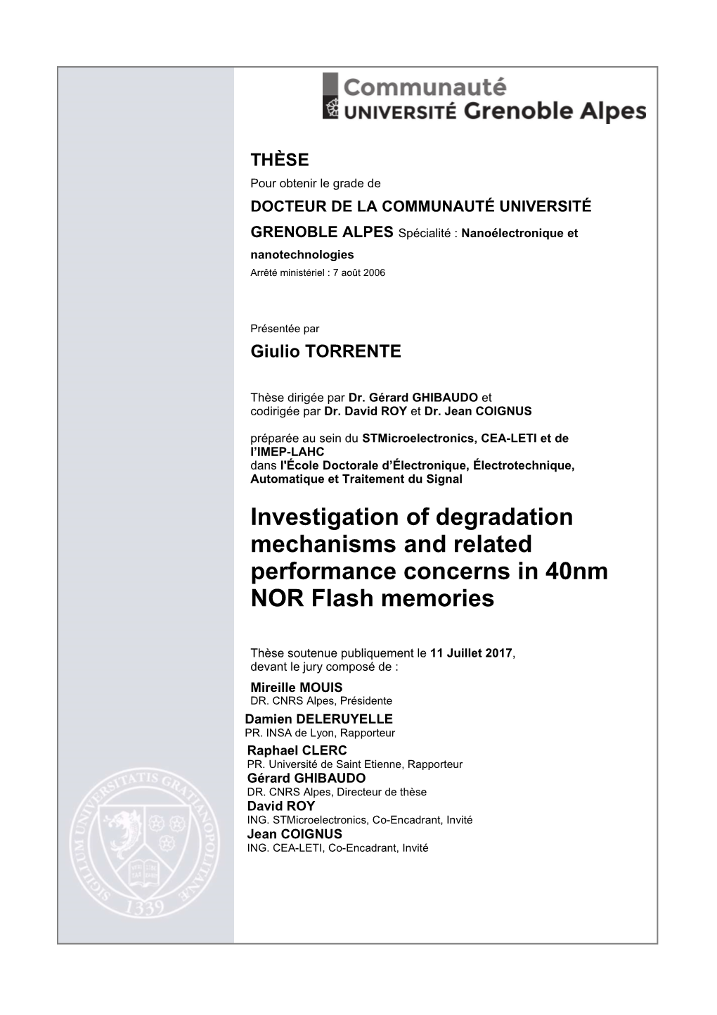 Investigation of Degradation Mechanisms and Related Performance Concerns in 40Nm NOR Flash Memories