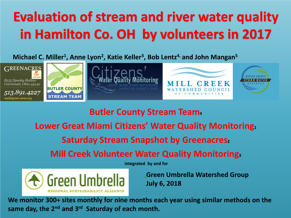 Evaluation of Stream and River Water Quality from Greater Cincinnati By