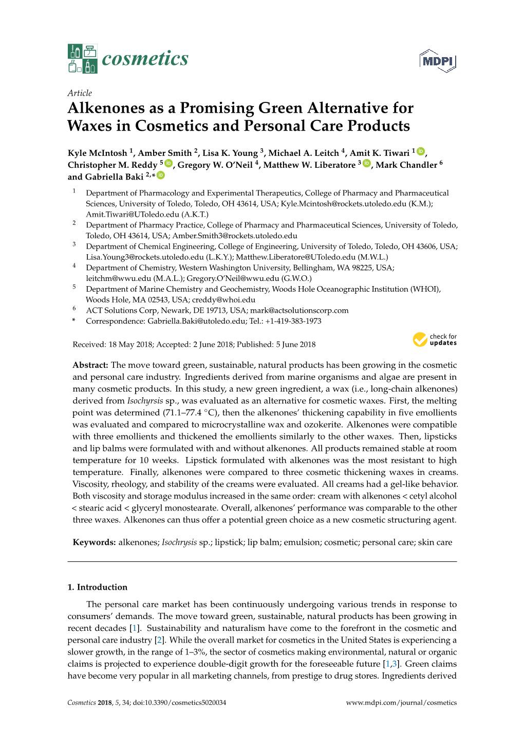 Alkenones As a Promising Green Alternative for Waxes in Cosmetics and Personal Care Products