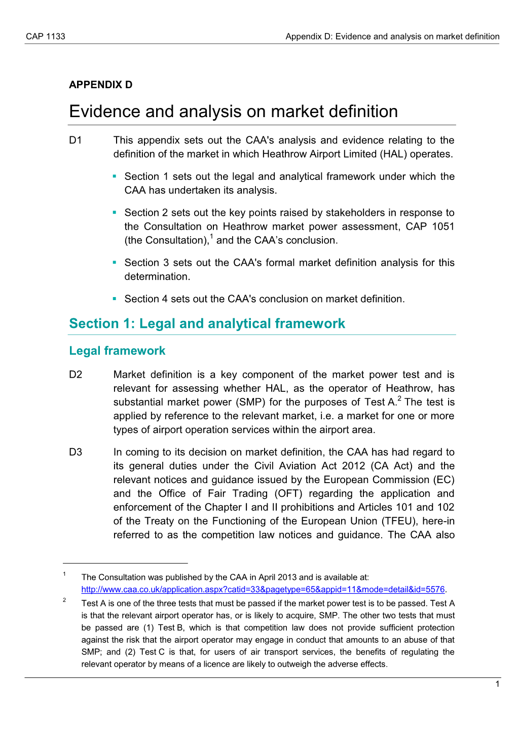 Evidence and Analysis on Market Definition