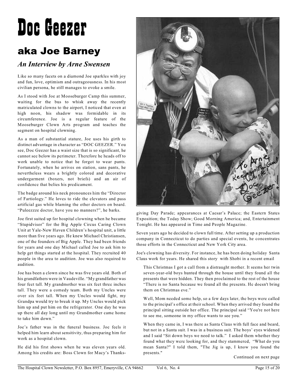 Doc Geezer Aka Joe Barney an Interview by Arne Swensen