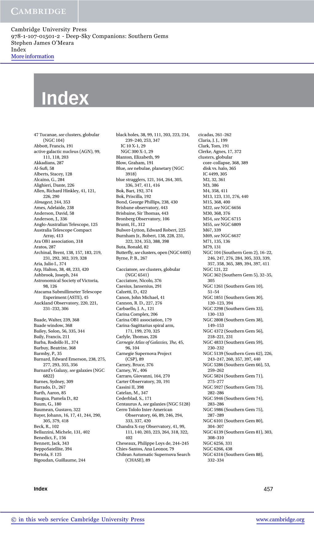 Deep-Sky Companions: Southern Gems Stephen James O’Meara Index More Information