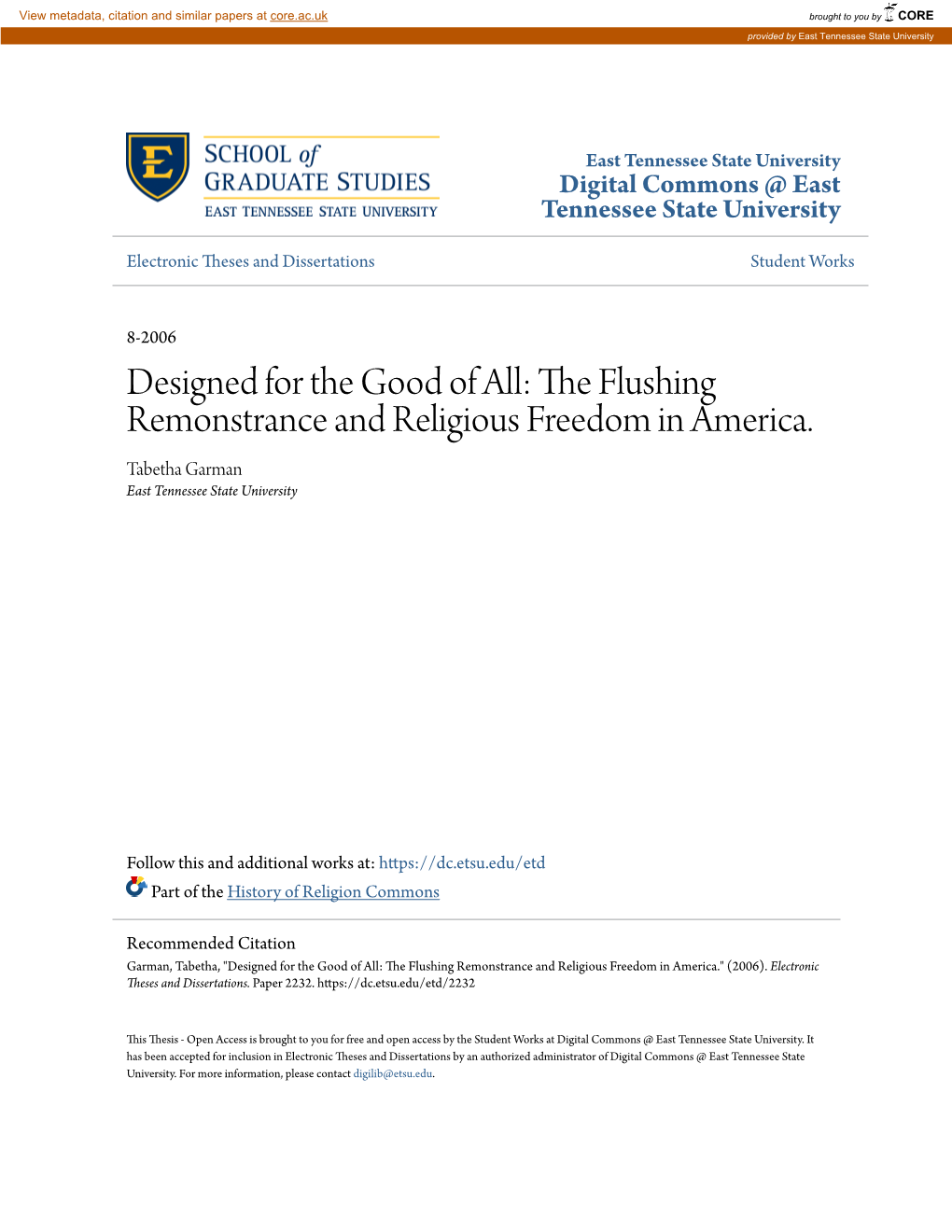 The Flushing Remonstrance and Religious Freedom in America.