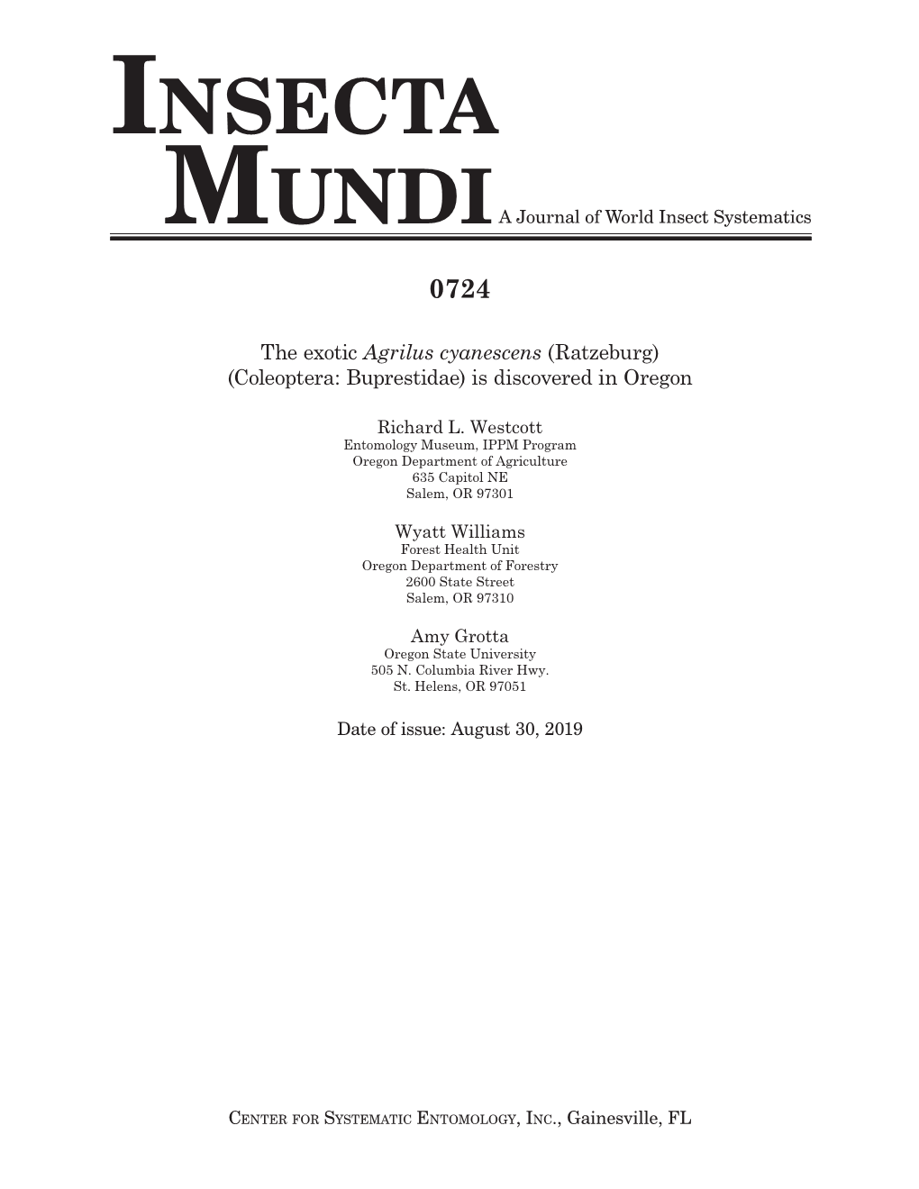 Insecta Mundia Journal of World Insect Systematics