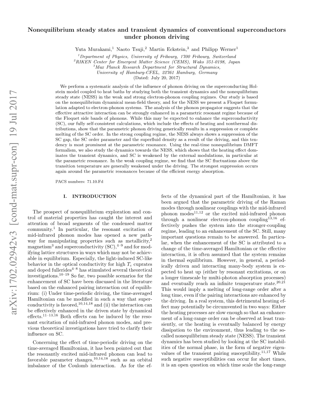 Arxiv:1702.02942V3 [Cond-Mat.Supr-Con] 19 Jul 2017 11–13,16 the Heating Processes Are Slow Enough So That an Enhance- Eﬀects