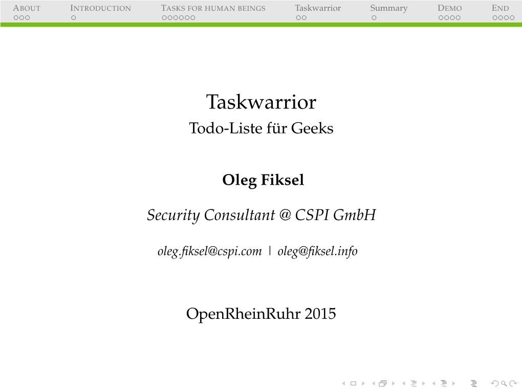 Taskwarrior Summary DEMO END