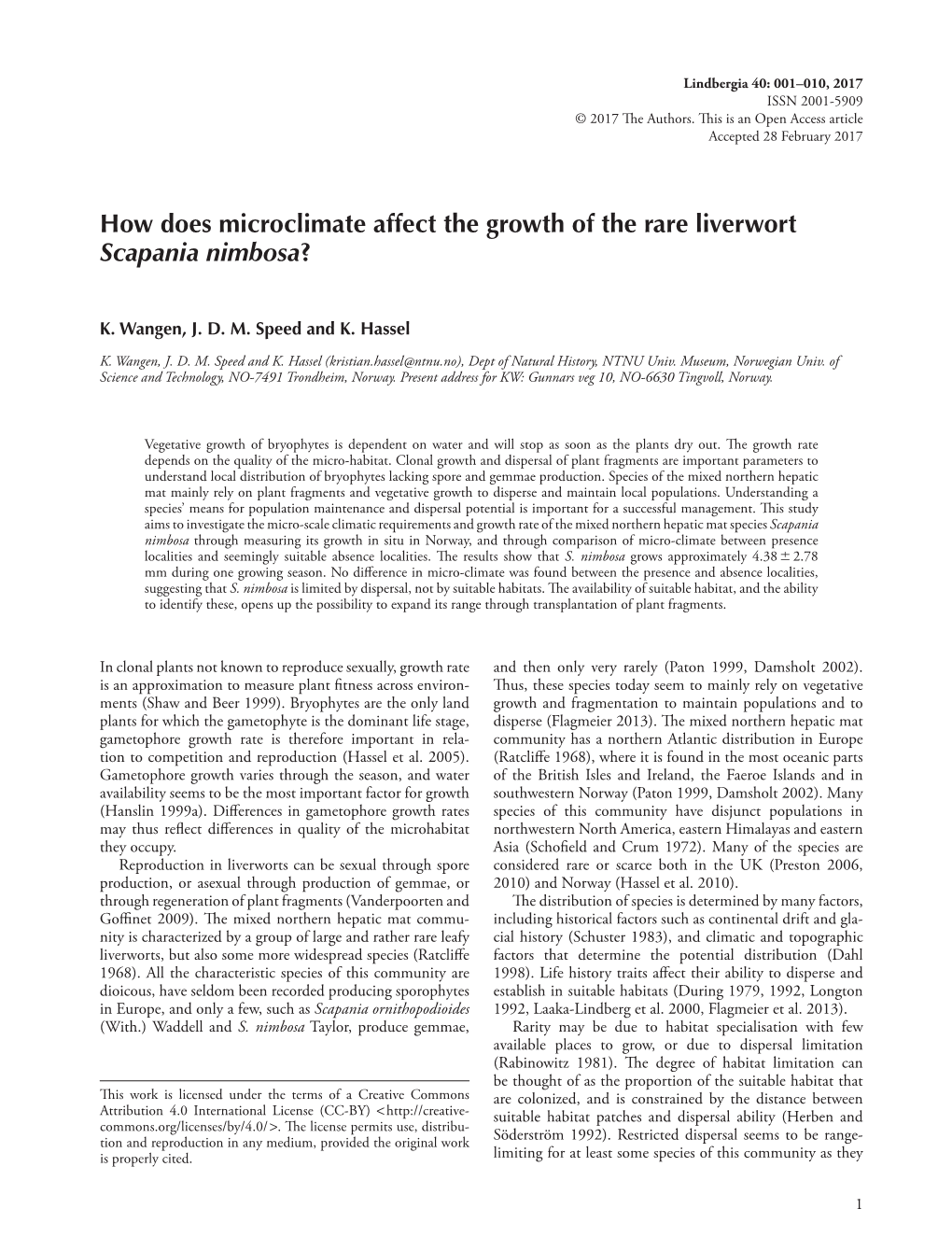 How Does Microclimate Affect the Growth of the Rare Liverwort Scapania Nimbosa?