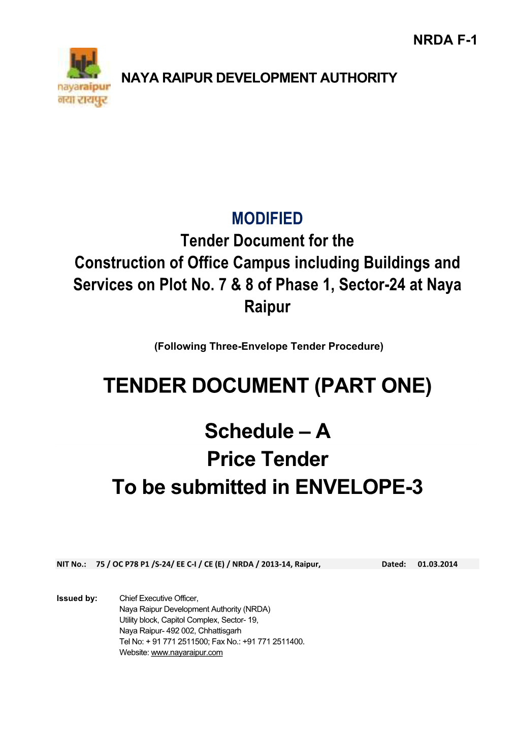 Schedule – a Price Tender to Be Submitted in ENVELOPE-3