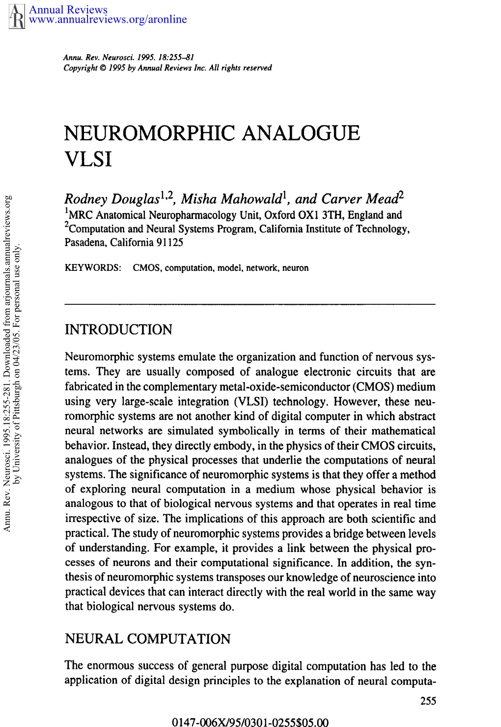 Neuromorphic Analogue Vlsi