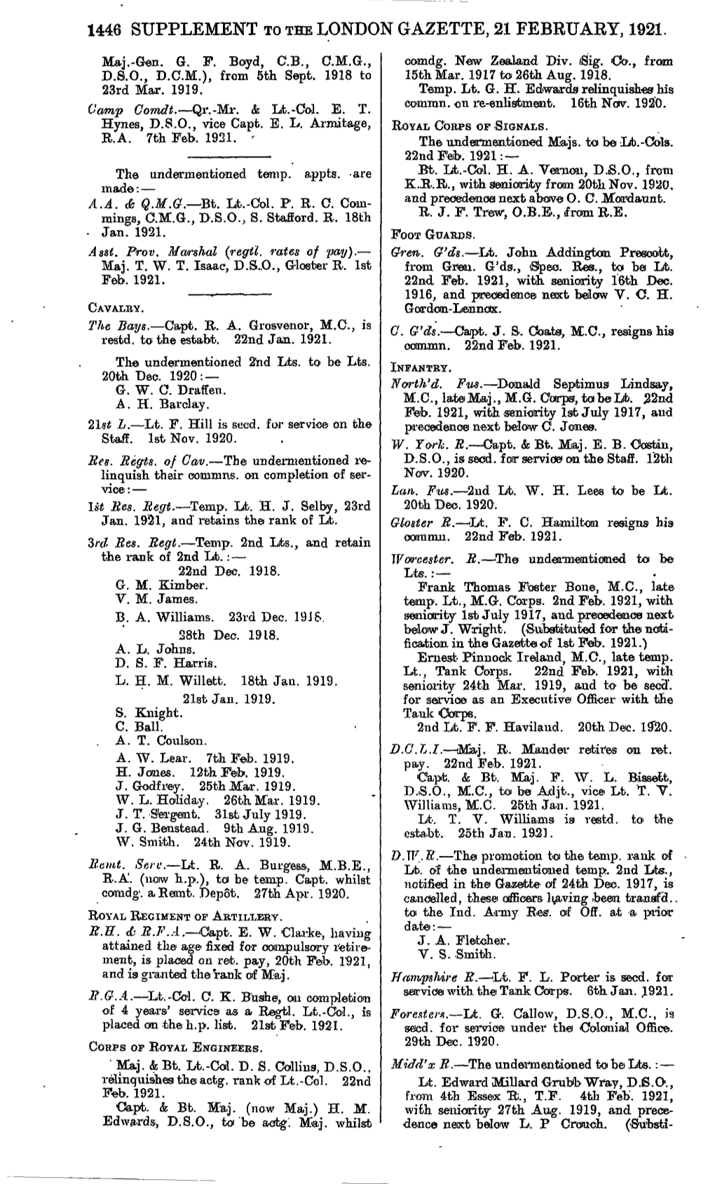 1446 Supplement to the London Gazette, 21 February, 1921