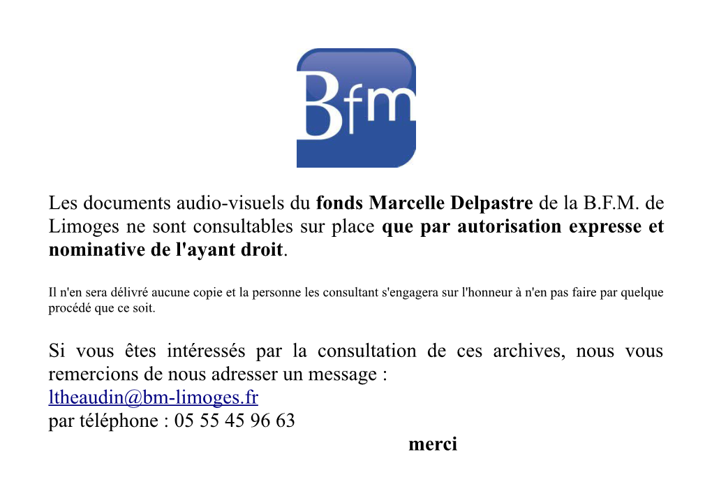 Les Documents Audio-Visuels Du Fonds Marcelle Delpastre De La B.F.M. De