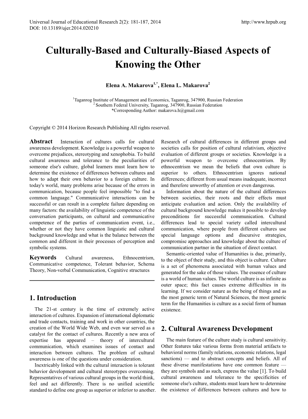 Culturally-Based and Culturally-Biased Aspects of Knowing the Other