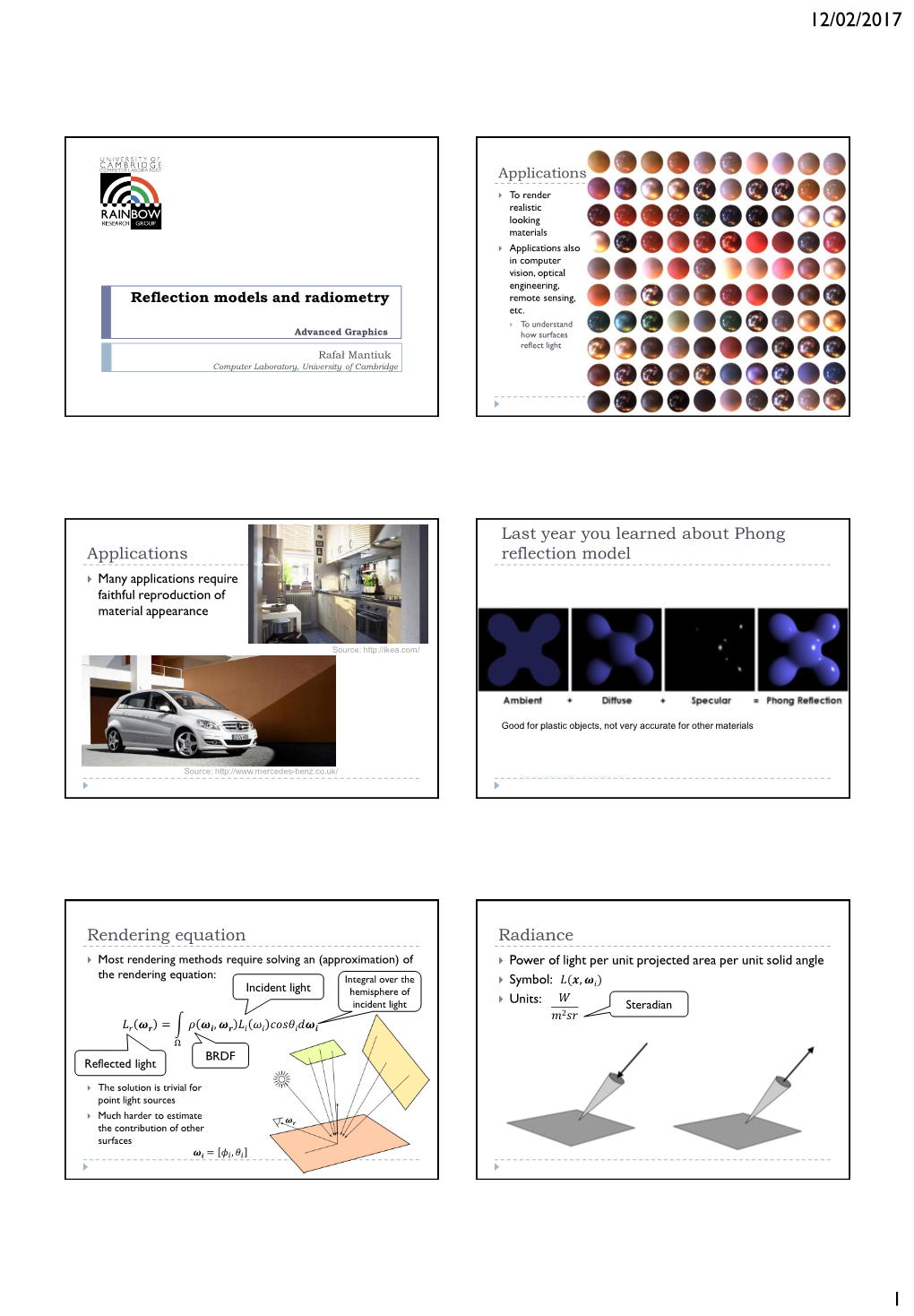 Reflection Models and Radiometry Remote Sensing, Etc