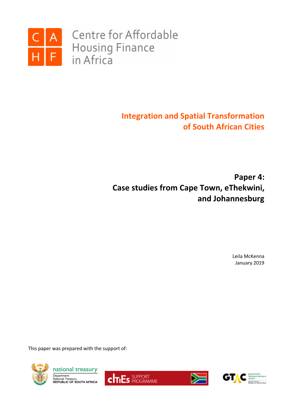 KR Integration and Spatial Transformation of South African Cities Paper 4