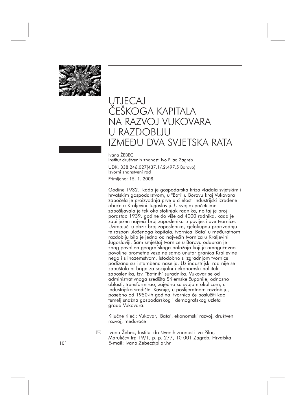 Utjecaj Če[Koga Kapitala Na Razvoj Vukovara U Razdoblju Izme\U Dva Svjetska Rata