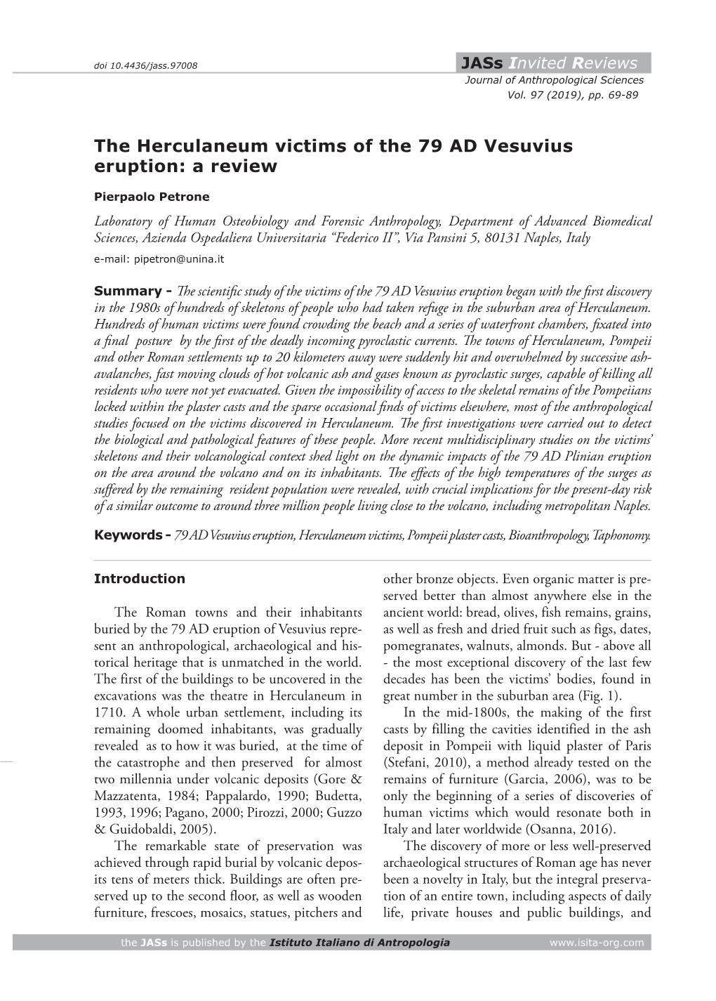 The Herculaneum Victims of the 79 AD Vesuvius Eruption: a Review