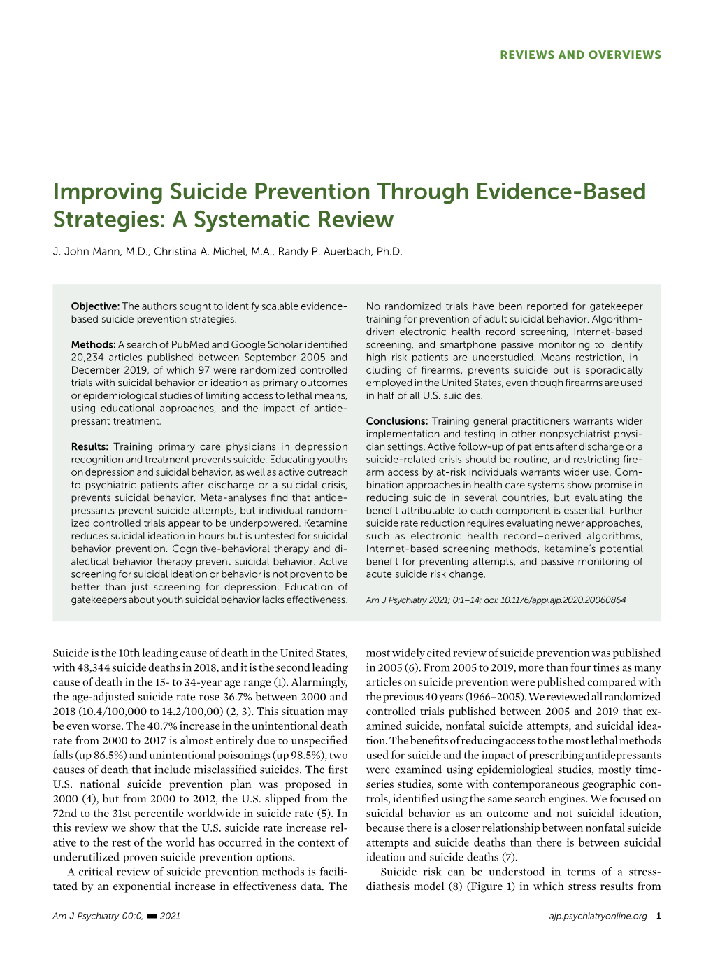 Improving Suicide Prevention Through Evidence-Based Strategies: a Systematic Review