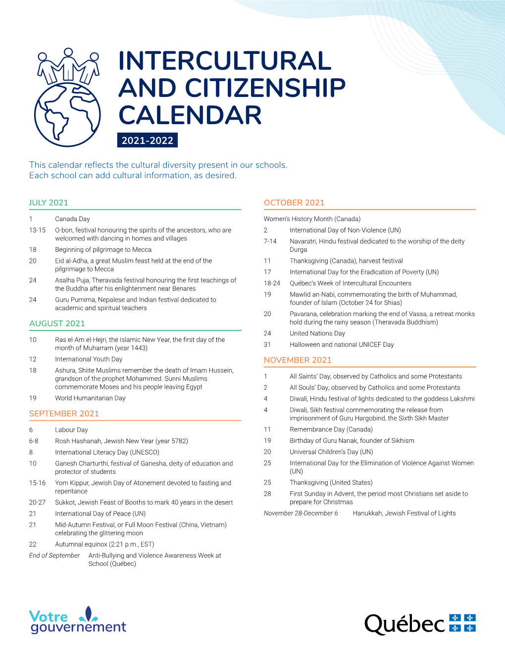 Intercultural and Citizenship Calendar 2021-2022