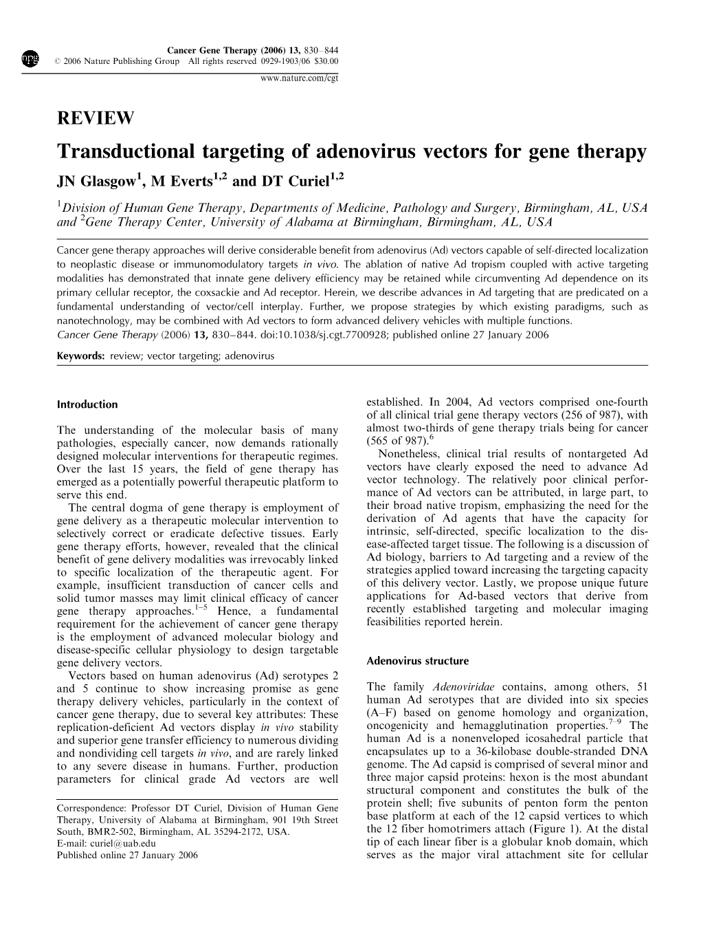 Transductional Targeting of Adenovirus Vectors for Gene Therapy