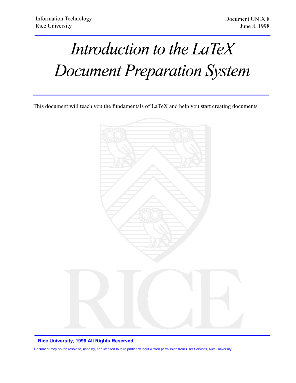 Introduction to the Latex Document Preparation System