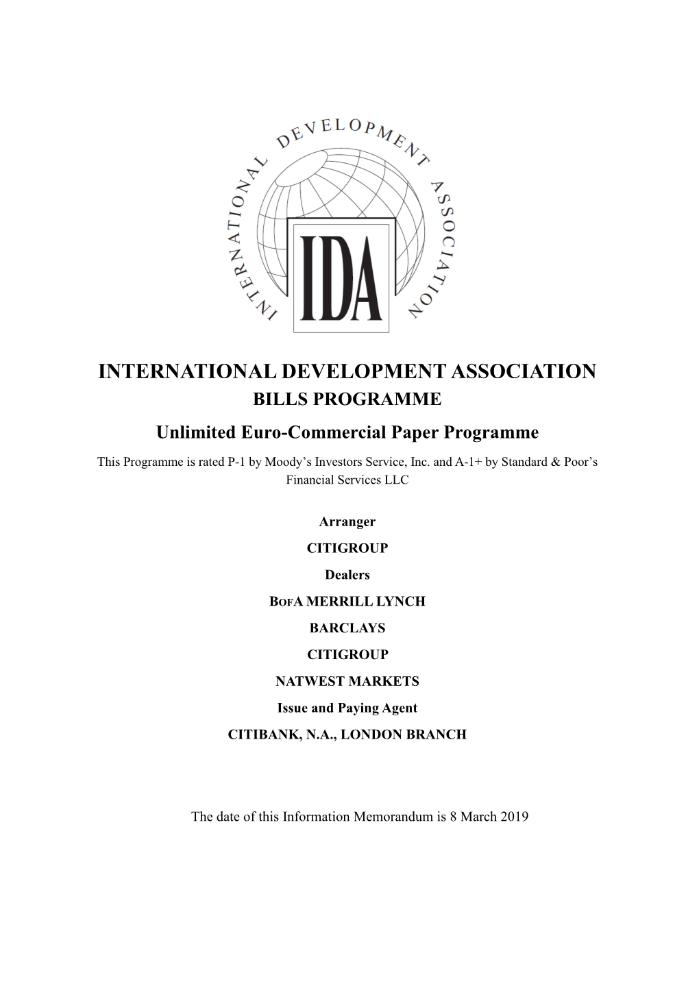 INTERNATIONAL DEVELOPMENT ASSOCIATION BILLS PROGRAMME Unlimited Euro-Commercial Paper Programme
