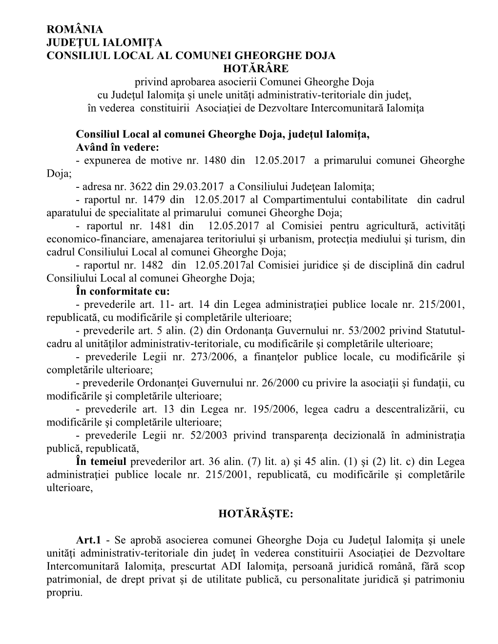 România Judeţul Ialomiţa Consiliul Local Al Comunei