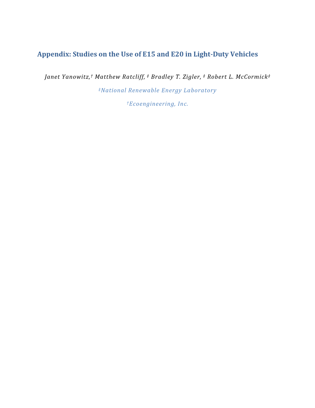 Appendix: Studies on the Use of E15 and E20 in Light-Duty Vehicles