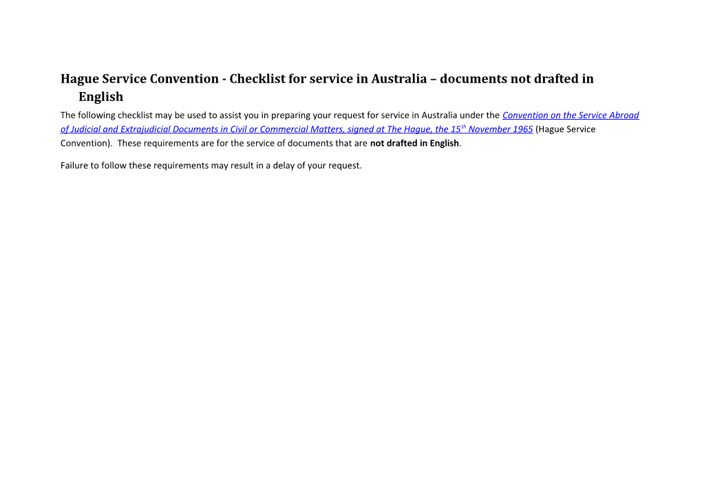 Checklist - Service of Documents in Australia - Documents Not Drafted in English