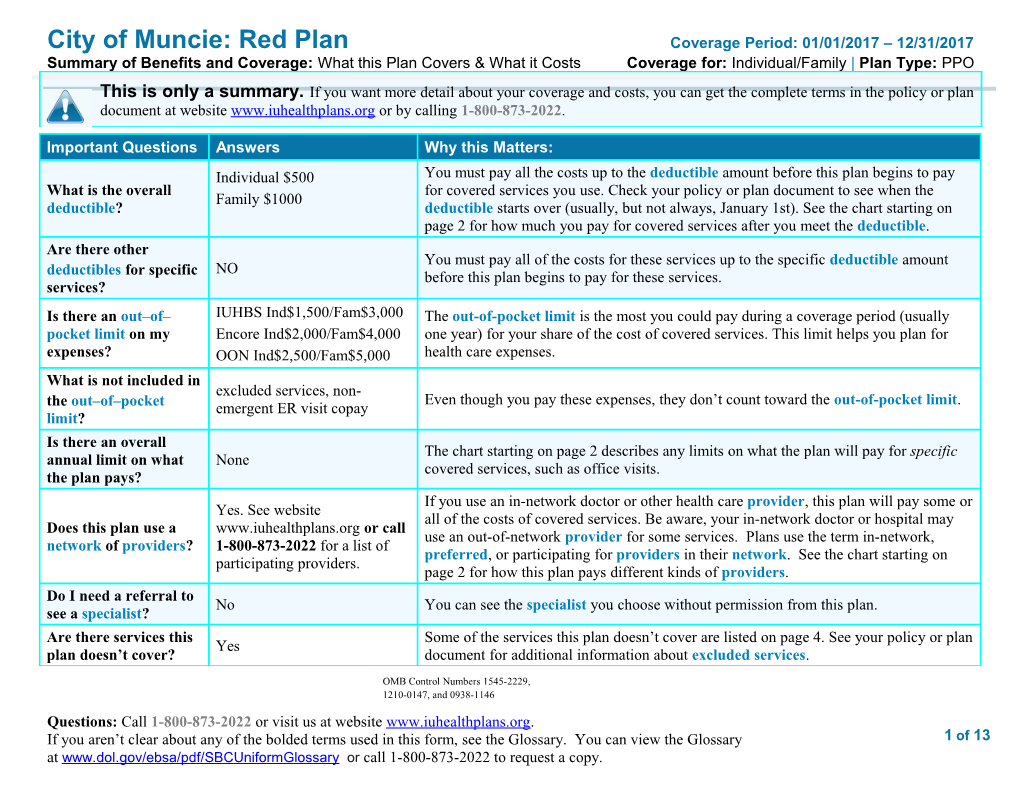 City of Muncie: Red Plan Coverage Period: 01/01/2017 12/31/2017