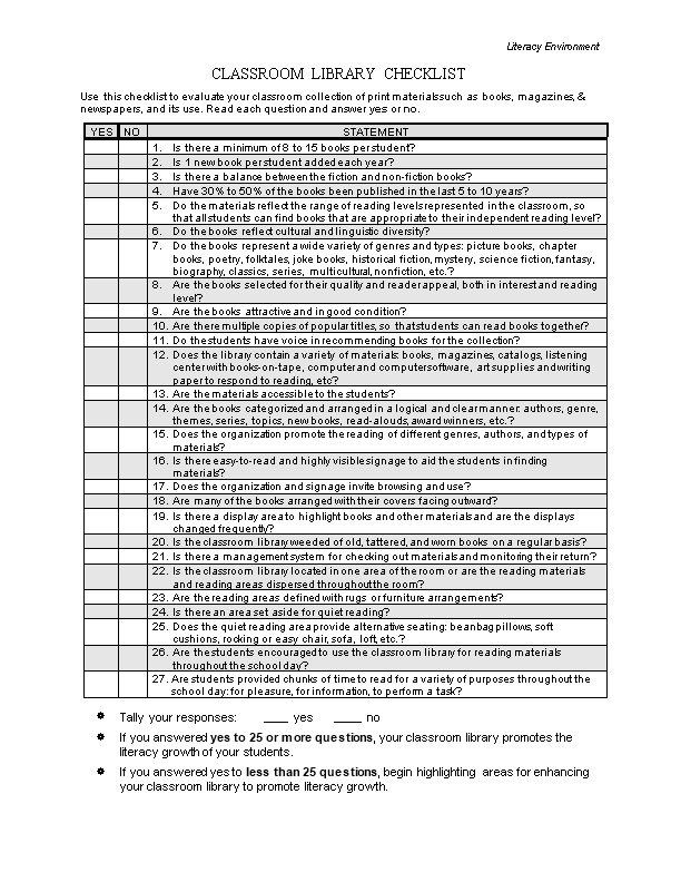 Classroom Library Checklist