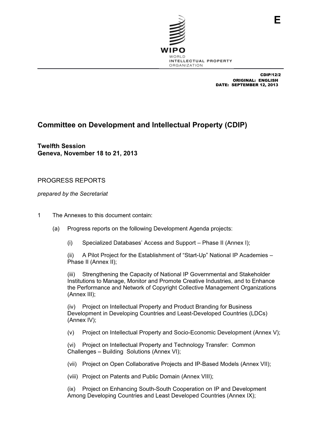 Committee on Development and Intellectual Property (CDIP) s6