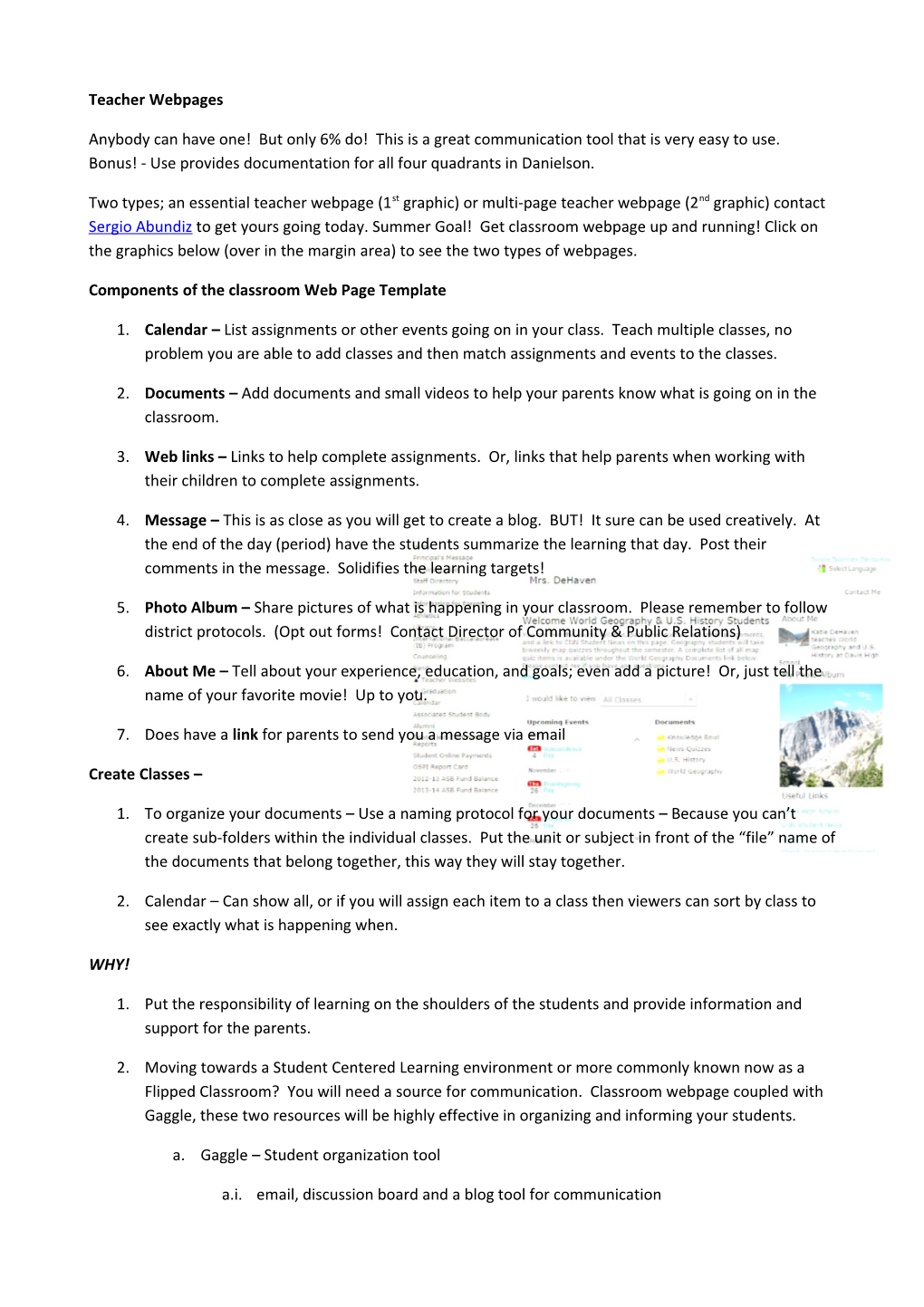 Components of the Classroom Web Page Template